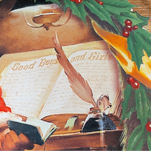 Vintage Santa Claus Holding Coca-Cola Bottle Glass Platter Good Boys & Girls 13" - Picture 3 of 9